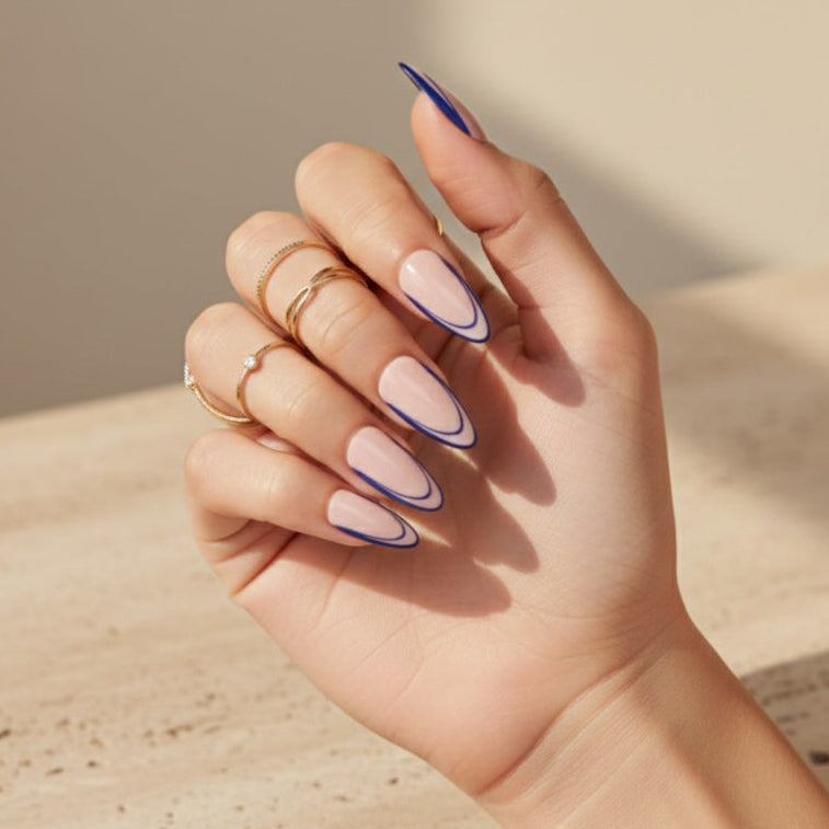 Ocean Breeze | Reusable Press-On Nails | 24 pcs | Blue | Almond Shape | Long