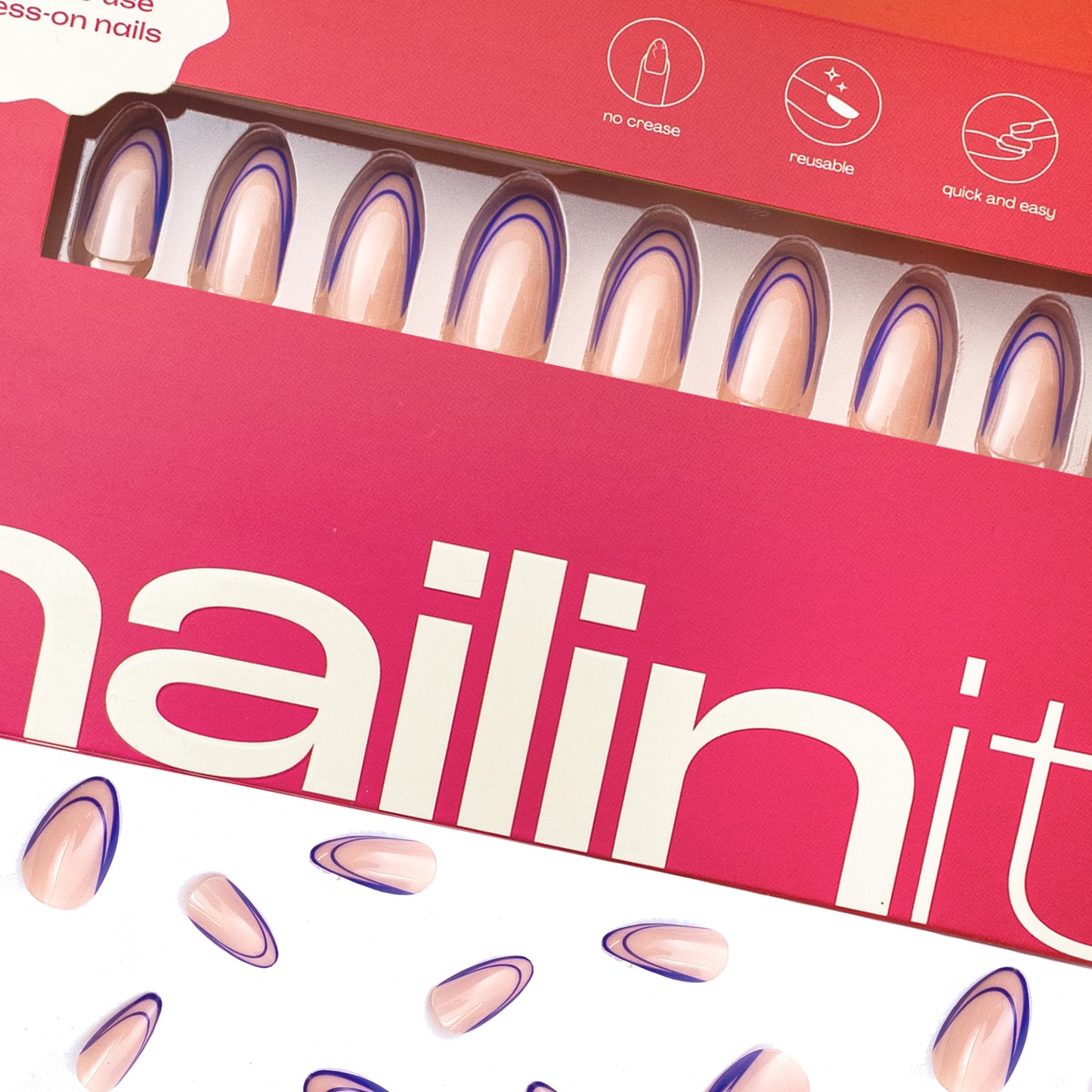 Ocean Breeze | Reusable Press-On Nails | 24 pcs | Blue | Almond Shape | Long - nailinit