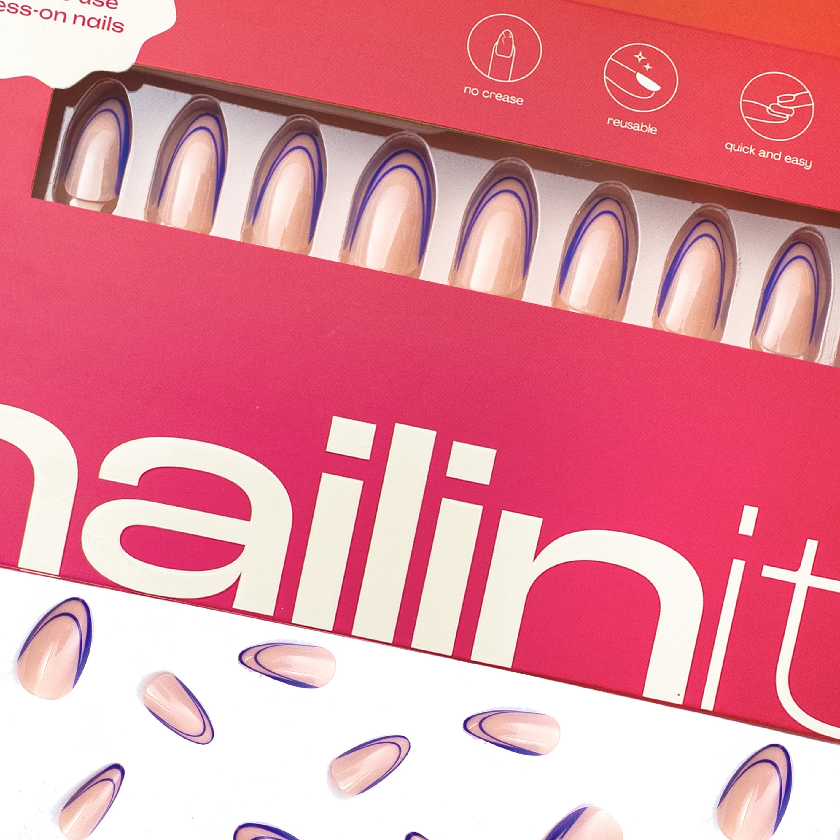 Ocean Breeze | Reusable Press-On Nails | 24 pcs | Blue | Almond Shape | Long - nailinit