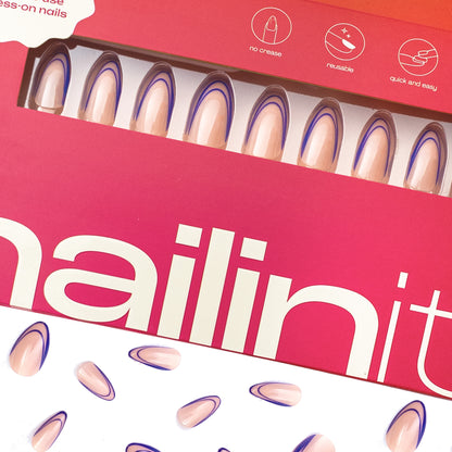 Ocean Breeze | Reusable Press-On Nails | 24 pcs | Blue | Almond Shape | Long - nailinit