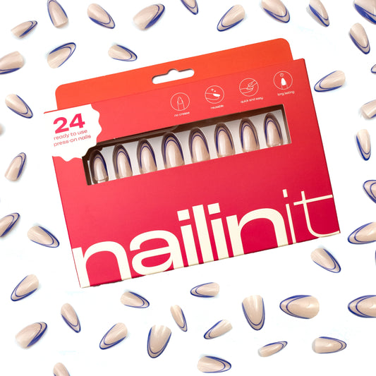 Ocean Breeze | Reusable Press-On Nails | 24 pcs | Blue | Almond Shape | Long
