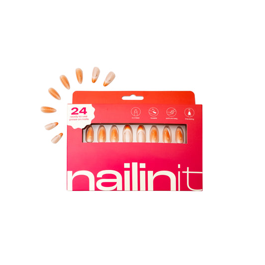 Orange Candy | Reusable Press-On Nails | 24 pcs | Orange | Almond Shape | Extra Long