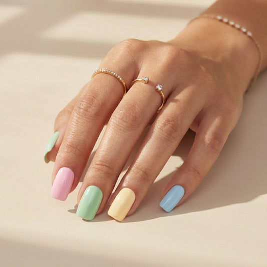 Pistachio Cream | Multicolor Press On Nails | Square Medium | 24 pcs