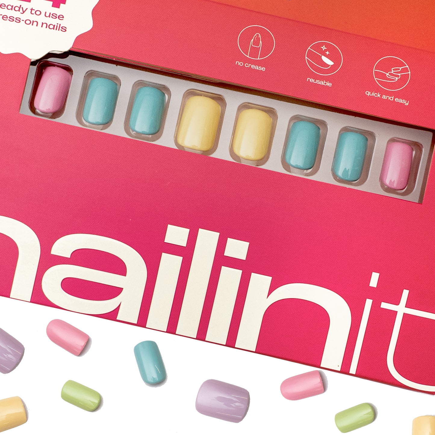 Pistachio Cream Multicolor Press On Nails | Square Medium | 24 pcs - nailinit