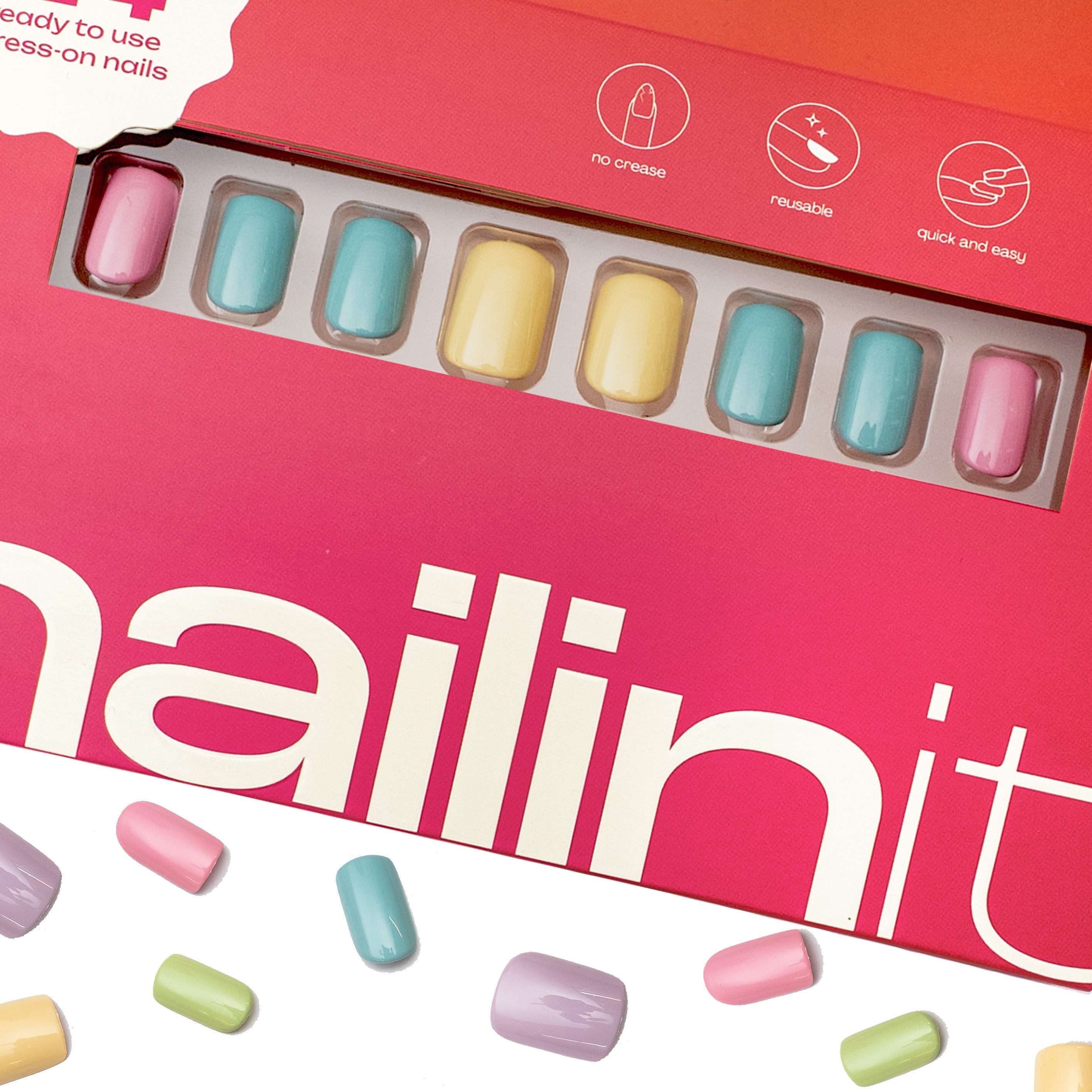 Pistachio Cream Multicolor Press On Nails | Square Medium | 24 pcs - nailinit