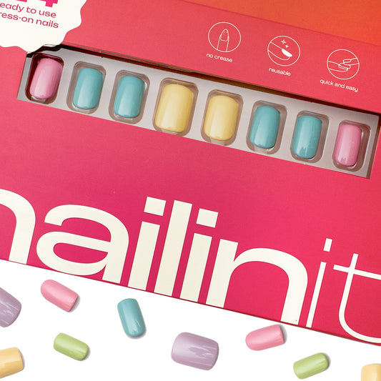 Pistachio Cream Multicolor Press On Nails | Square Medium | 24 pcs