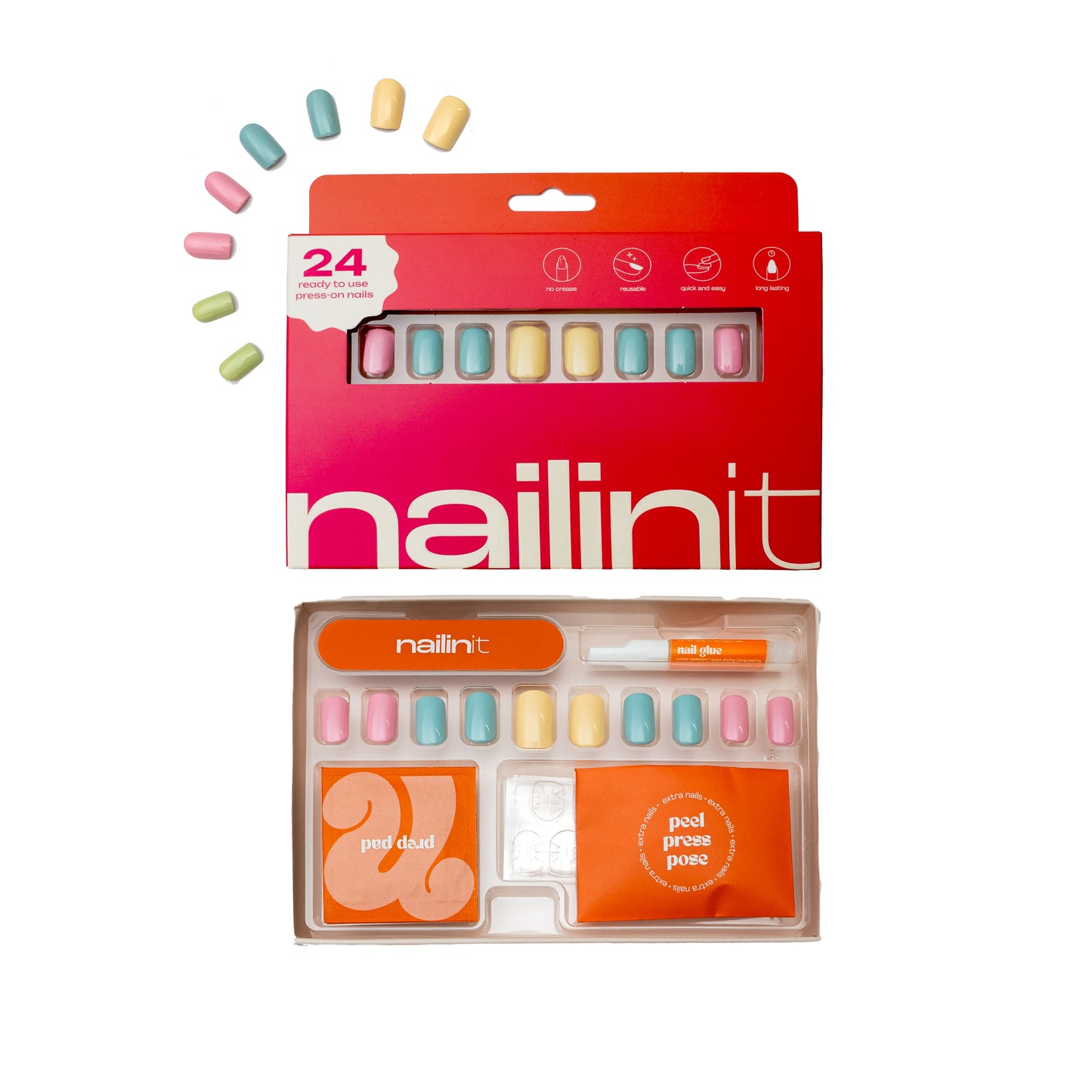 Pistachio Cream Multicolor Press On Nails | Square Medium | 24 pcs