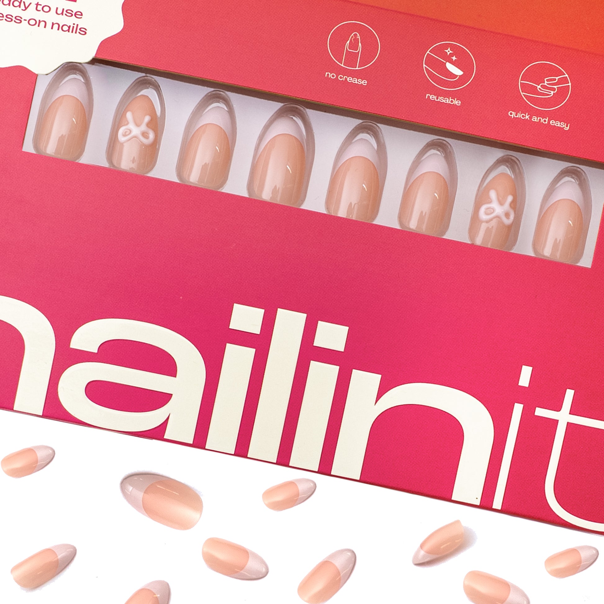 Parisian Dream Press On Nails | Pink Almond French Tips | 24 Pcs - nailinit