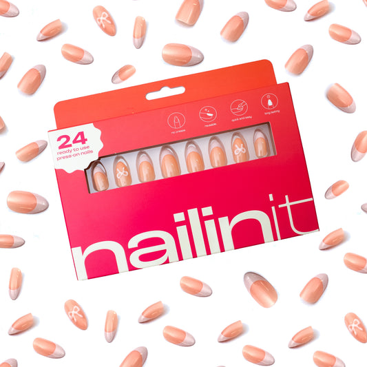 Parisian Dream Press On Nails | Pink Almond French Tips | 24 Pcs
