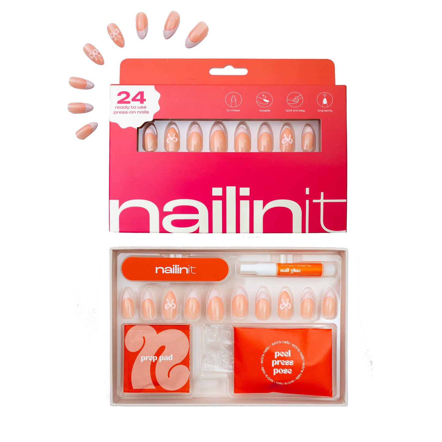 Parisian Dream Press On Nails | Pink Almond French Tips | 24 Pcs