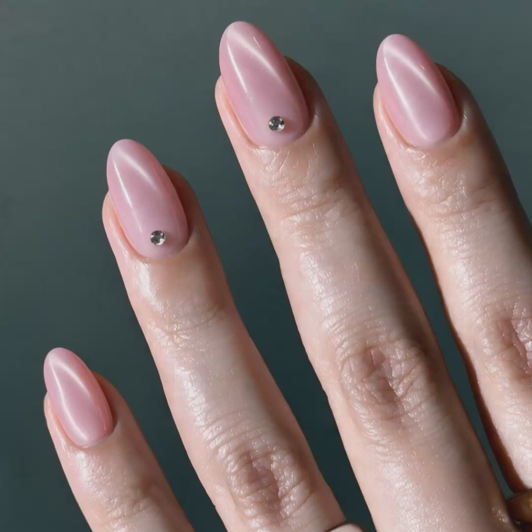 Load video: Sugar Doll | Reusable Press-On Nails | 24 Pcs | Baby Pink with Rhinestone | Almond Shape | Medium