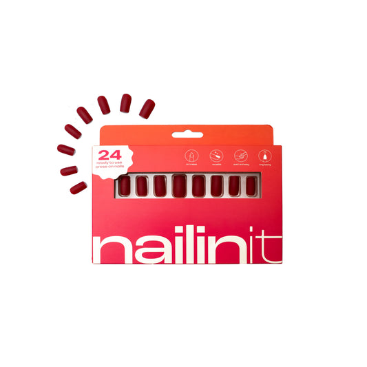 Red Velvet | Reusable Press-On Nails | 24 pcs | Red | Square Shape | Long