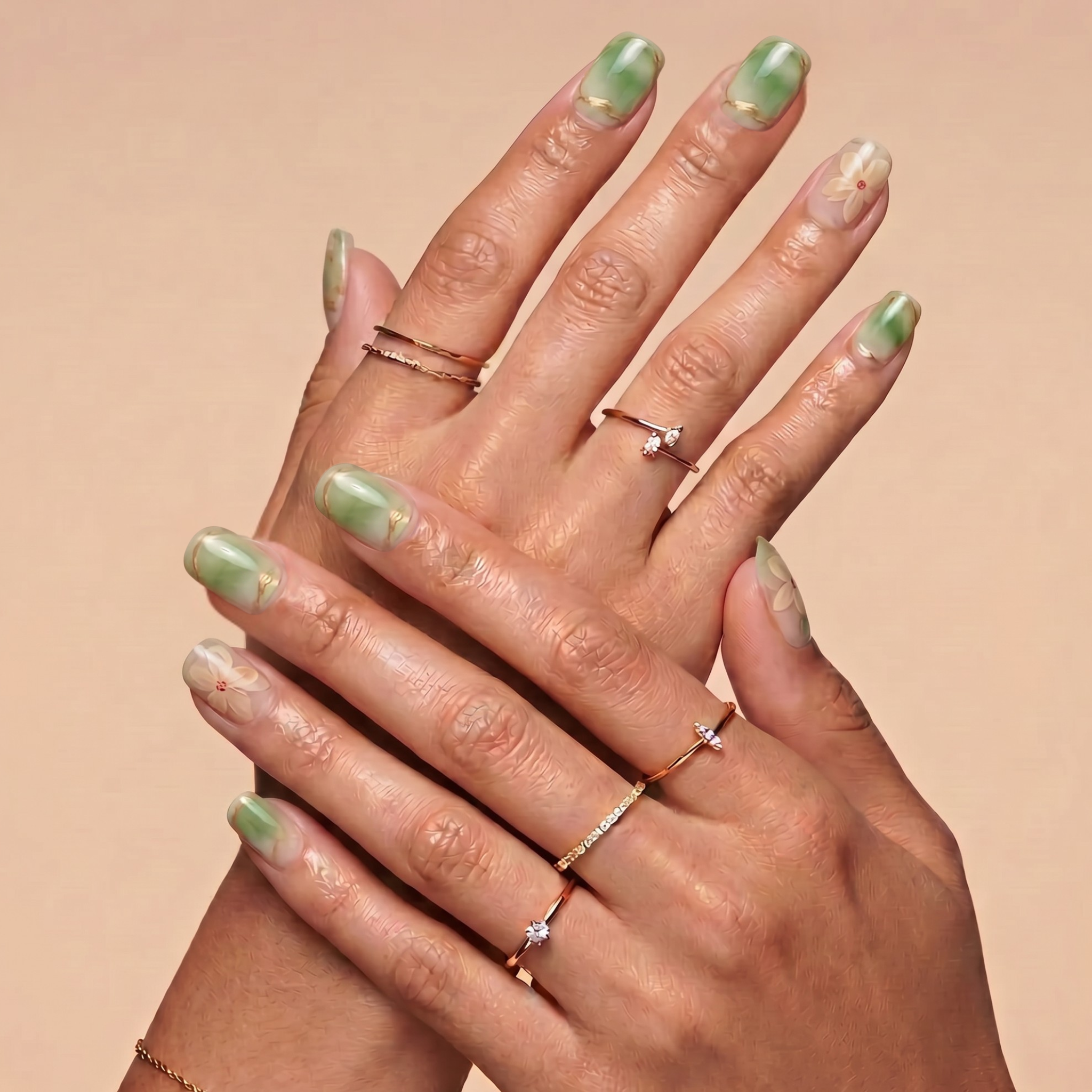 Matcha Latte | Reusable Press-On Nails | 24 Pcs | Green | Square Shape | Medium