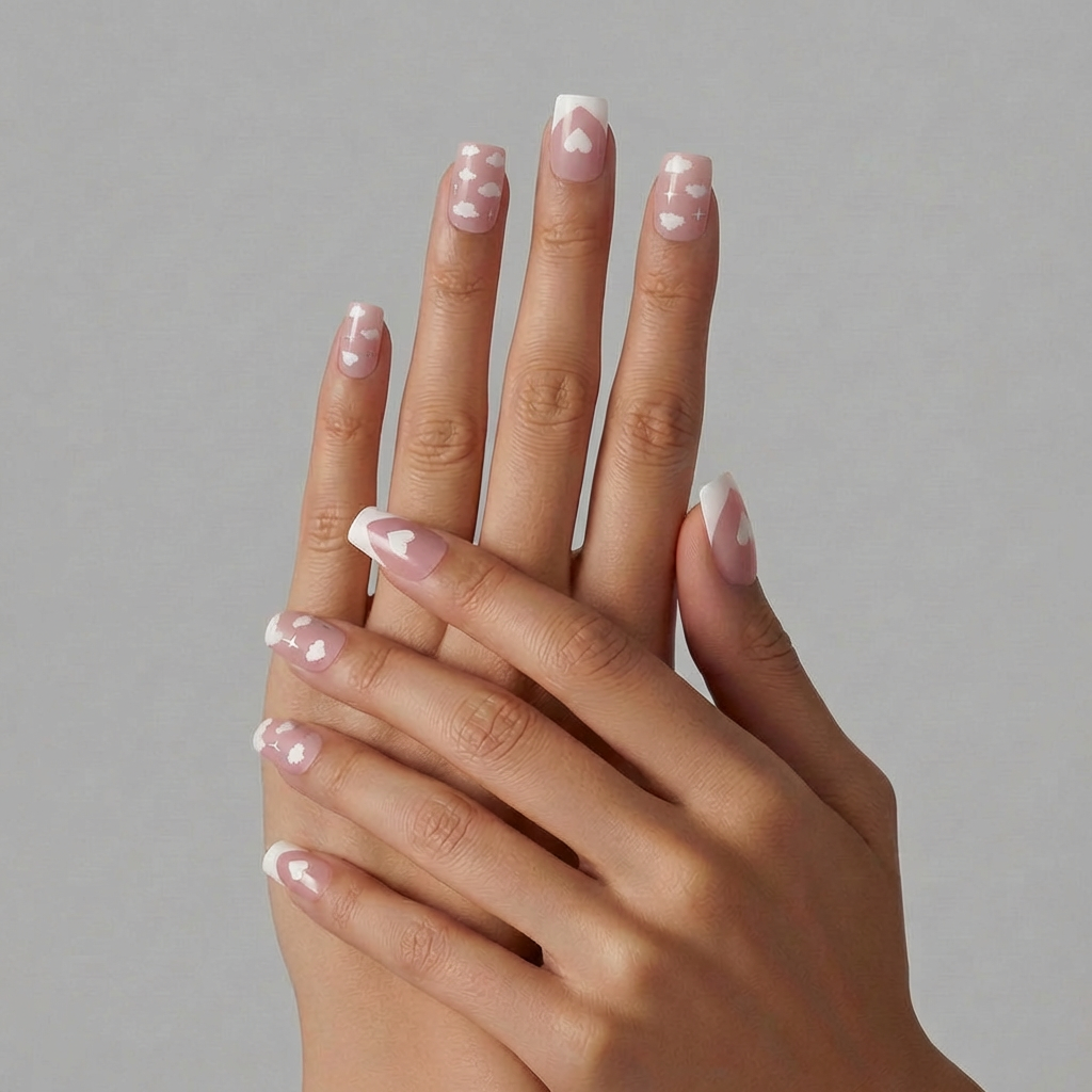 Soft Affair | Reusable Press-On Nails | 24 Pcs | White French Tip | Square Shape | Medium