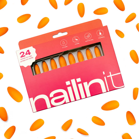 Sorrento Sun | Reusable Press-On Nails | 24 pcs | Orange | Almond Shape | Long