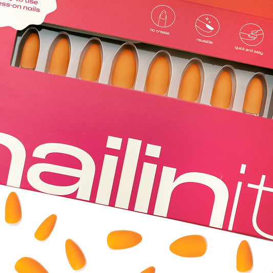 Sorrento Sun | Reusable Press-On Nails | 24 pcs | Orange | Almond Shape | Long - nailinit