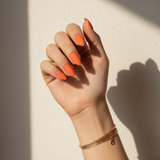 Sorrento Sun | Reusable Press-On Nails | 24 pcs | Orange | Almond Shape | Long