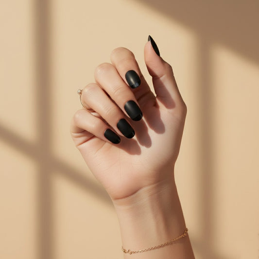 Sorry What | Reusable Press-On Nails | 24 pcs | Black | Squoval Shape | Medium