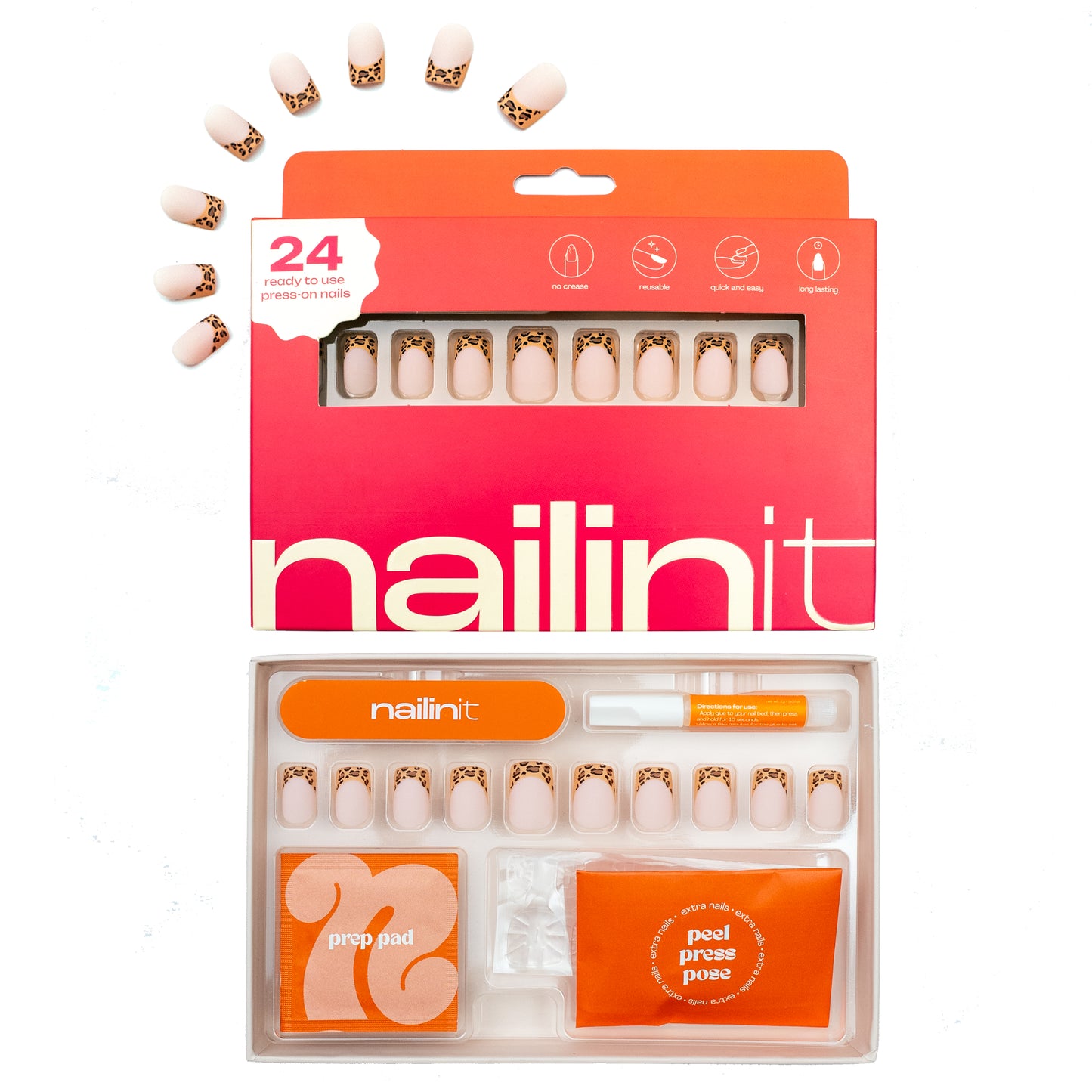 Wild Cat  | Reusable Press-On Nails | 24 pcs | Multi Color | Square Nails | Short