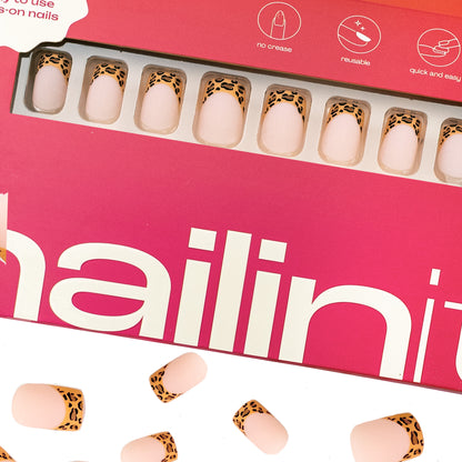 Wild Cat  | Reusable Press-On Nails | 24 pcs | Multi Color | Square Nails | Short - nailinit