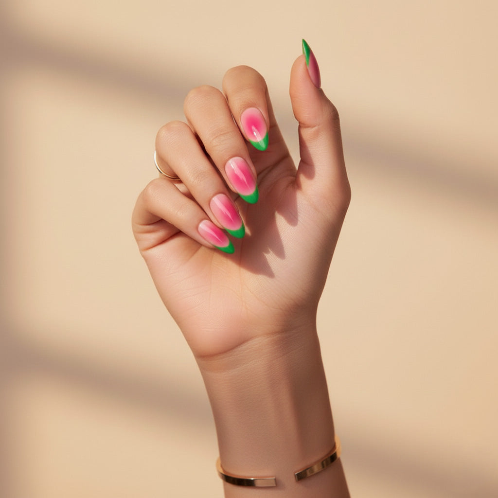 Watermelon Sugar | Reusable Press-On Nails |  24 pcs | Pink | Almond Shape |  Medium