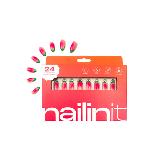 Watermelon Sugar | Reusable Press-On Nails |  24 pcs | Pink | Almond Shape |  Medium