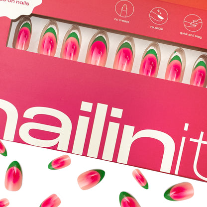 Watermelon Sugar | Reusable Press-On Nails |  24 pcs | Pink | Almond Shape |  Medium - nailinit