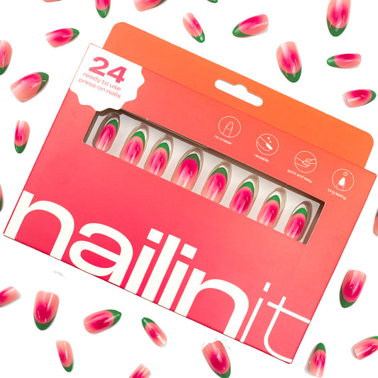 Watermelon Sugar | Reusable Press-On Nails |  24 pcs | Pink | Almond Shape |  Medium